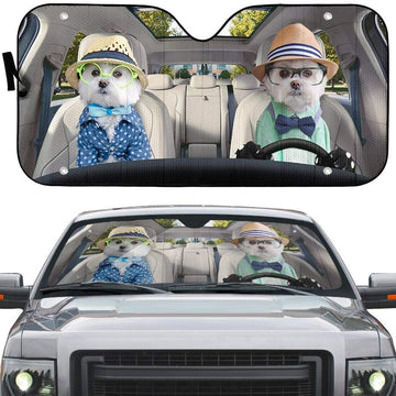 Gearhumans 3D Loving Two Terrier Dogs Custom Car Auto Sunshade