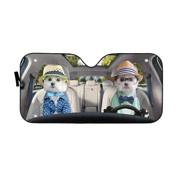 Gearhumans 3D Loving Two Terrier Dogs Custom Car Auto Sunshade