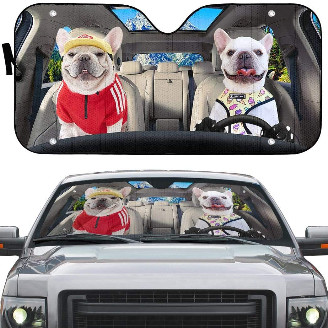 gearhumans 3D Loving White Bulldogs Couple Custom Car Auto Sunshade GV17067 Auto Sunshade 