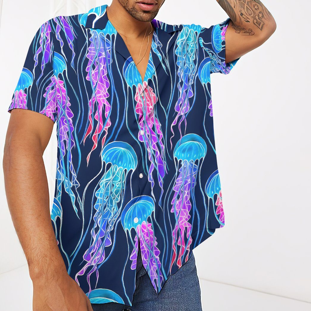 Gearhumans 3D Luminescent Rainbow Jellyfish Gum Custom Hawaii Shirt GS13052120 Hawai Shirt 