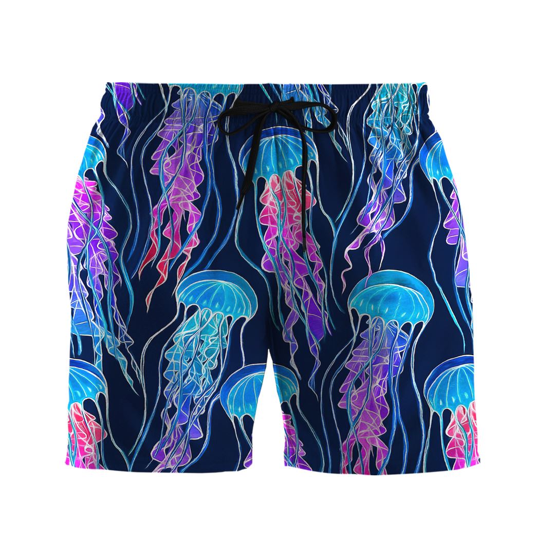 Gearhumans 3D Luminescent Rainbow Jellyfish Gum Custom Hawaii Shirt GS13052120 Hawai Shirt Men Shorts S 