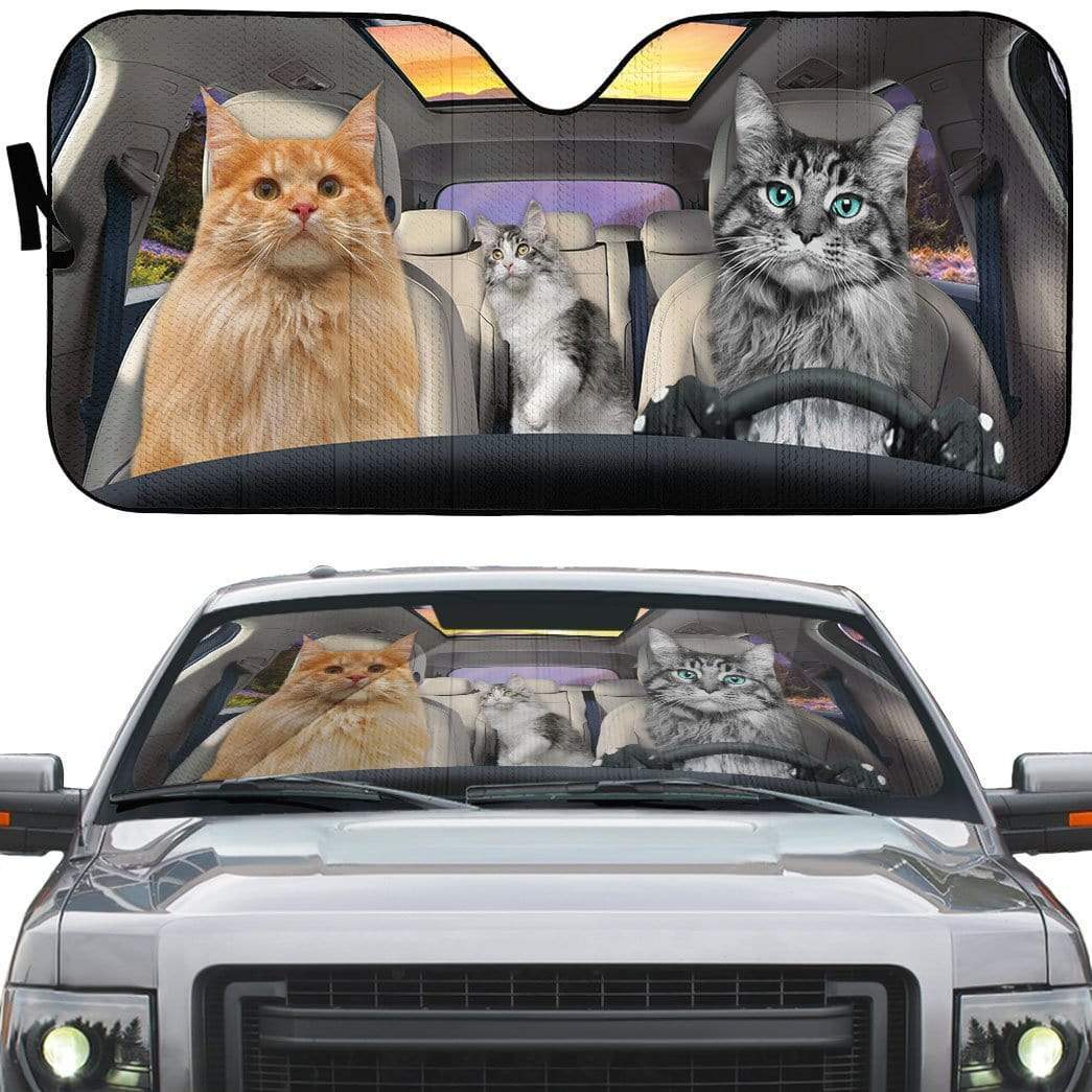 gearhumans 3D Maine Coon Cat Family Custom Car Auto Sunshade GL230714 Auto Sunshade 