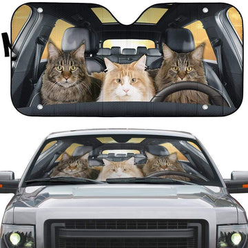 Gearhumans 3D Maine Coon Custom Car Auto Sunshade