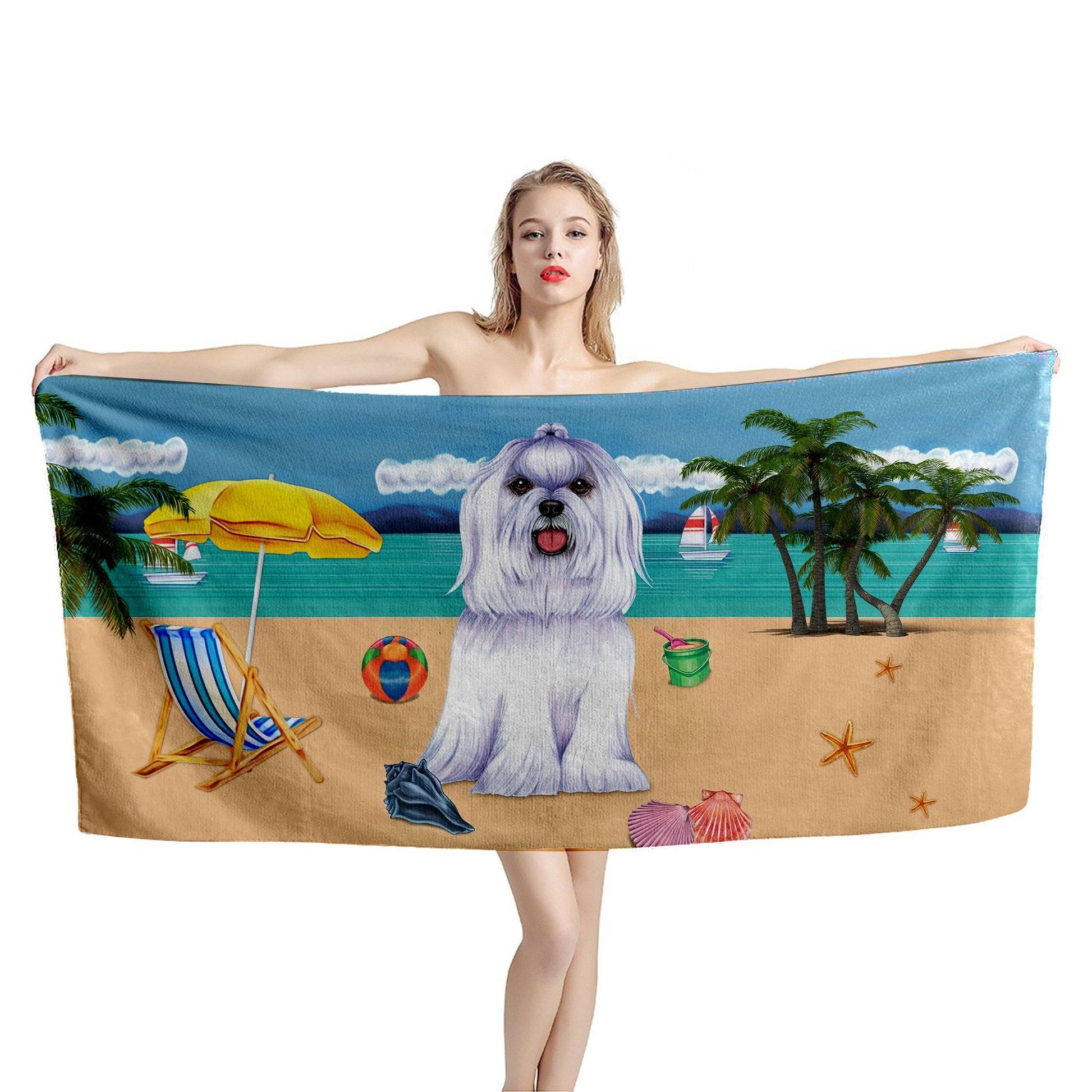Gearhumans 3D Maltese Dog Custom Beach Towel GW12052113 Towel 
