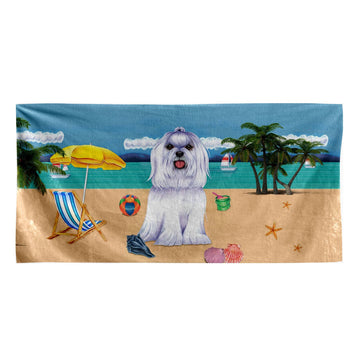 Gearhumans 3D Maltese Dog Custom Beach Towel