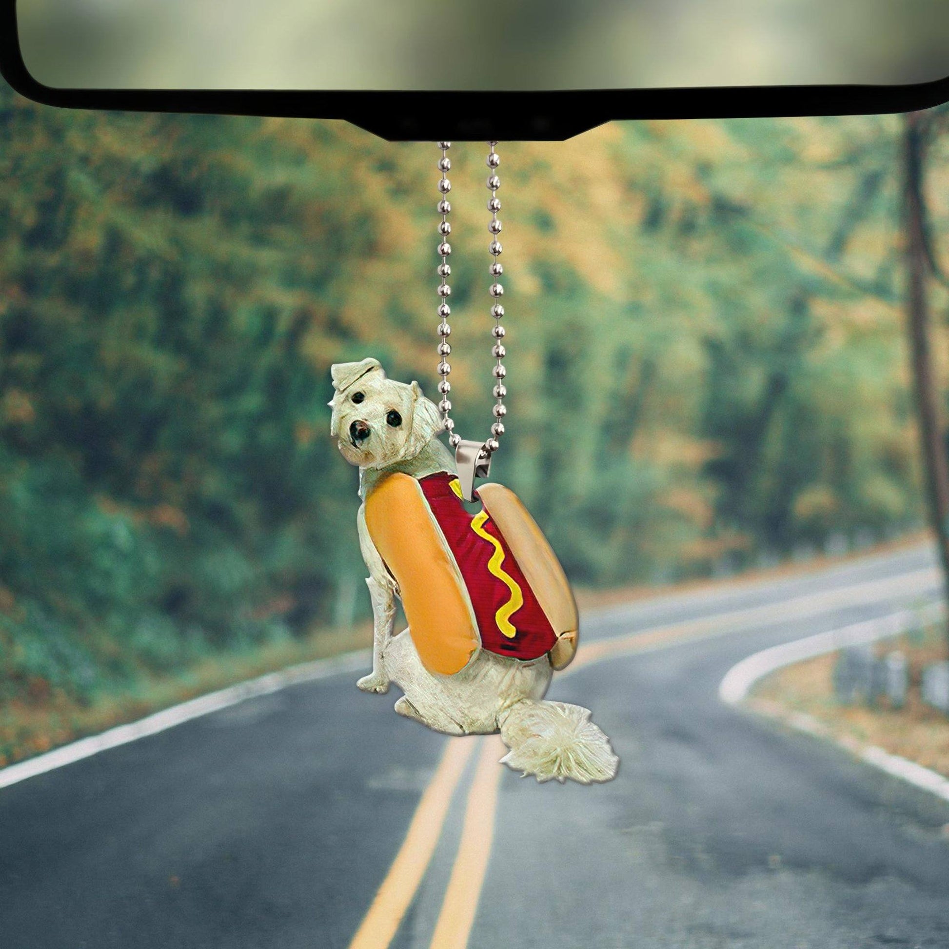 Gearhumans 3D Maltese Hotdoggo Custom Car Hanging GO26052114 Car Hanging 