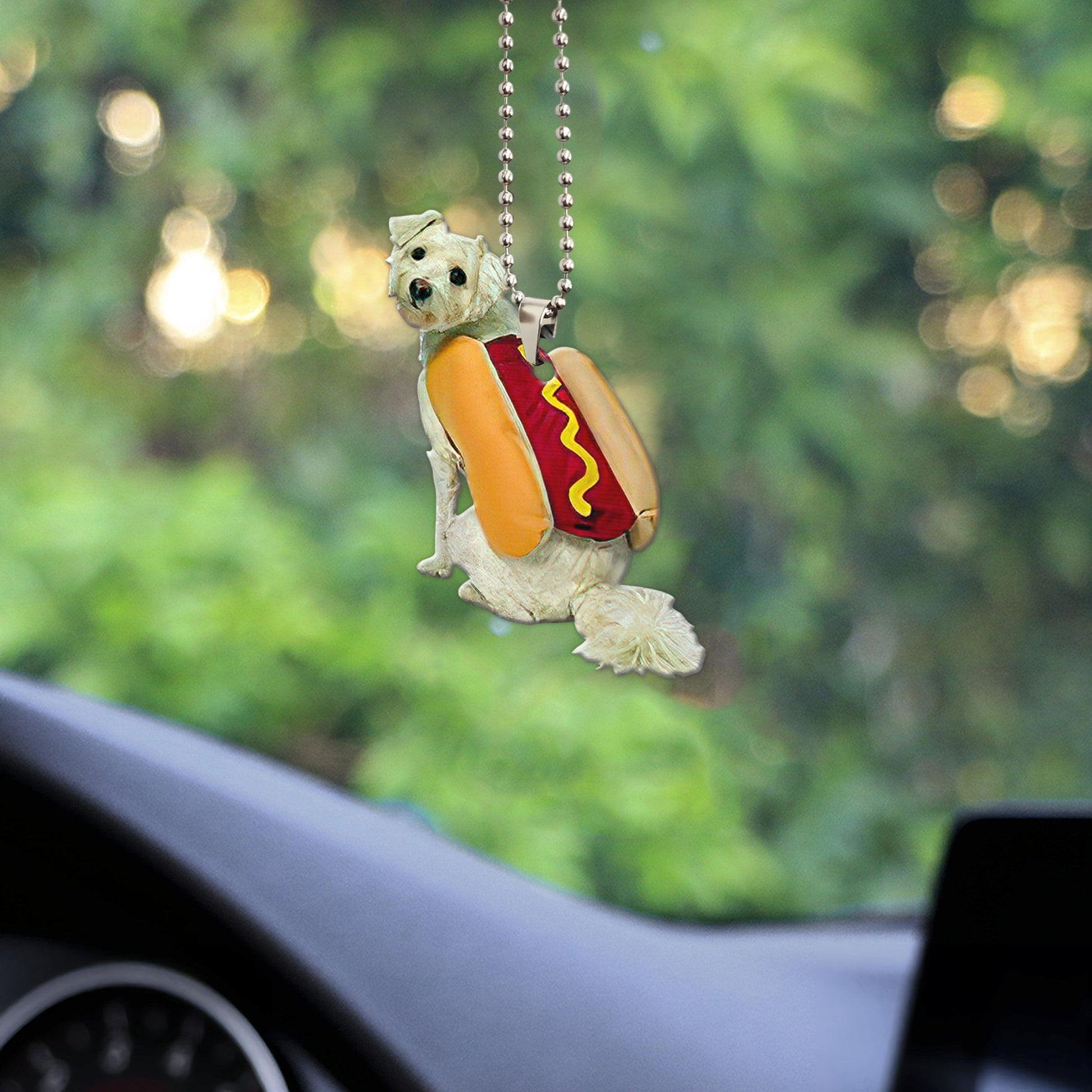 Gearhumans 3D Maltese Hotdoggo Custom Car Hanging GO26052114 Car Hanging 