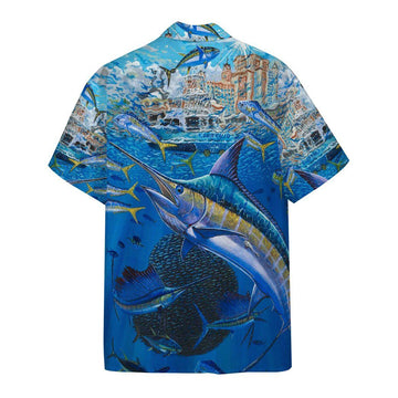 Gearhumans 3D Marlin In Blue Water Custom Hawaii Shirt