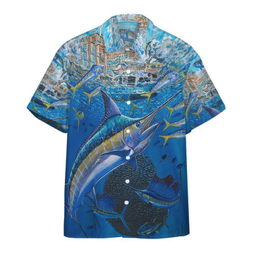 Gearhumans 3D Marlin In Blue Water Custom Hawaii Shirt