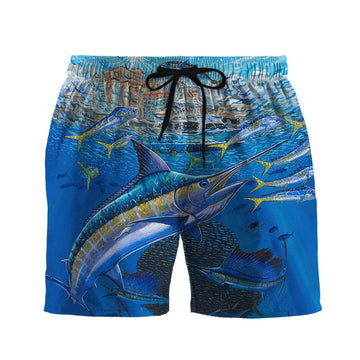 Gearhumans 3D Marlin In Blue Water Custom Men Shorts