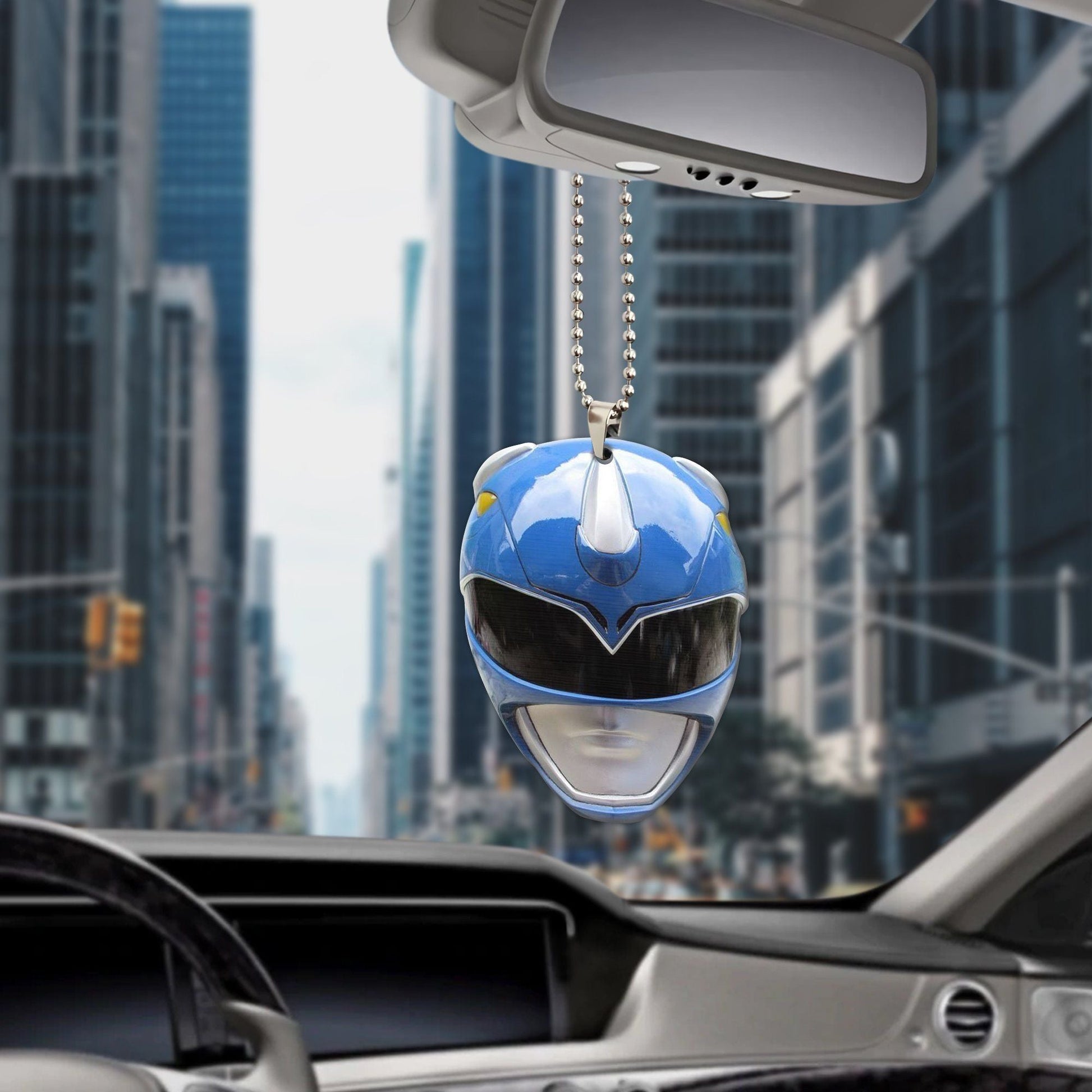 Gearhumans 3D Mighty Morphin Blue Power Ranger Helmet Custom Car Hanging GW21062123 Car Hanging 
