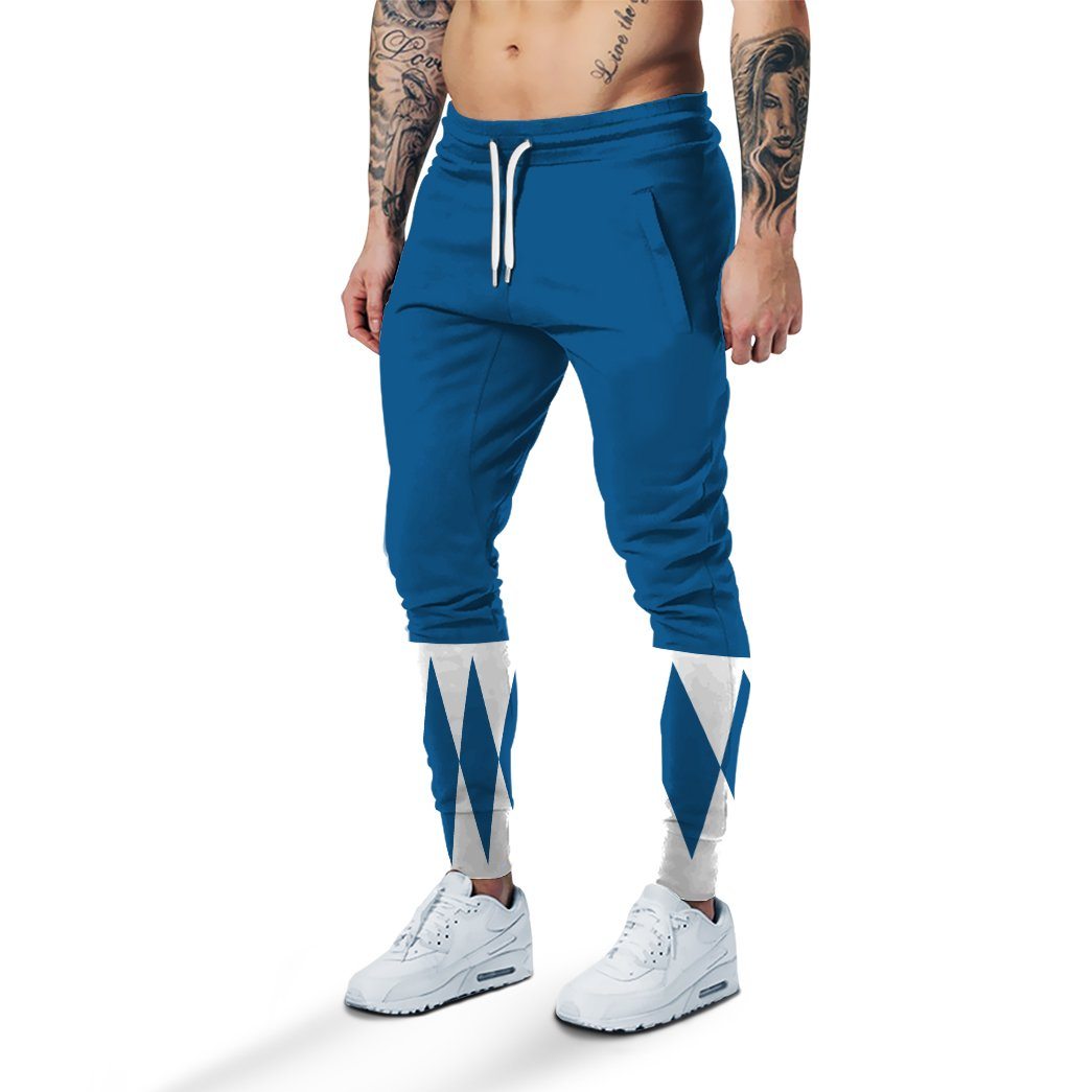 Gearhumans 3D Mighty Morphin Blue Power Rangers Custom Sweatpants GW06047 Sweatpants Sweatpants S