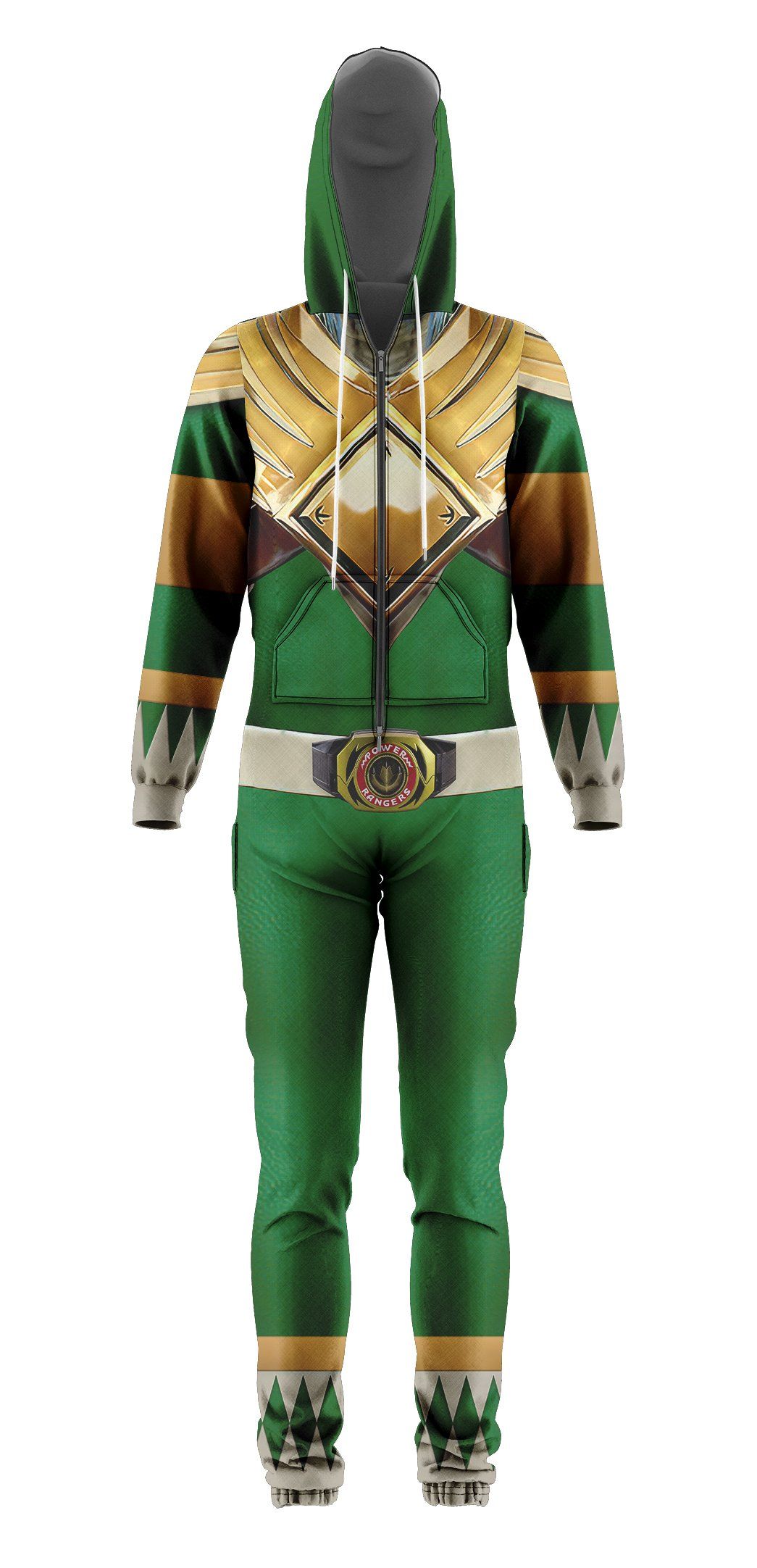 Gearhumans 3D Mighty Morphin Green Power Ranger Custom Jumpsuit GW23062111 Jumpsuit 