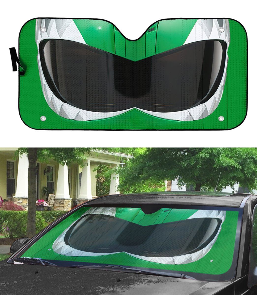 Gearhumans 3D Mighty Morphin Green Power Ranger Helmet Custom Car Auto Sunshade GW16044 Auto Sunshade 