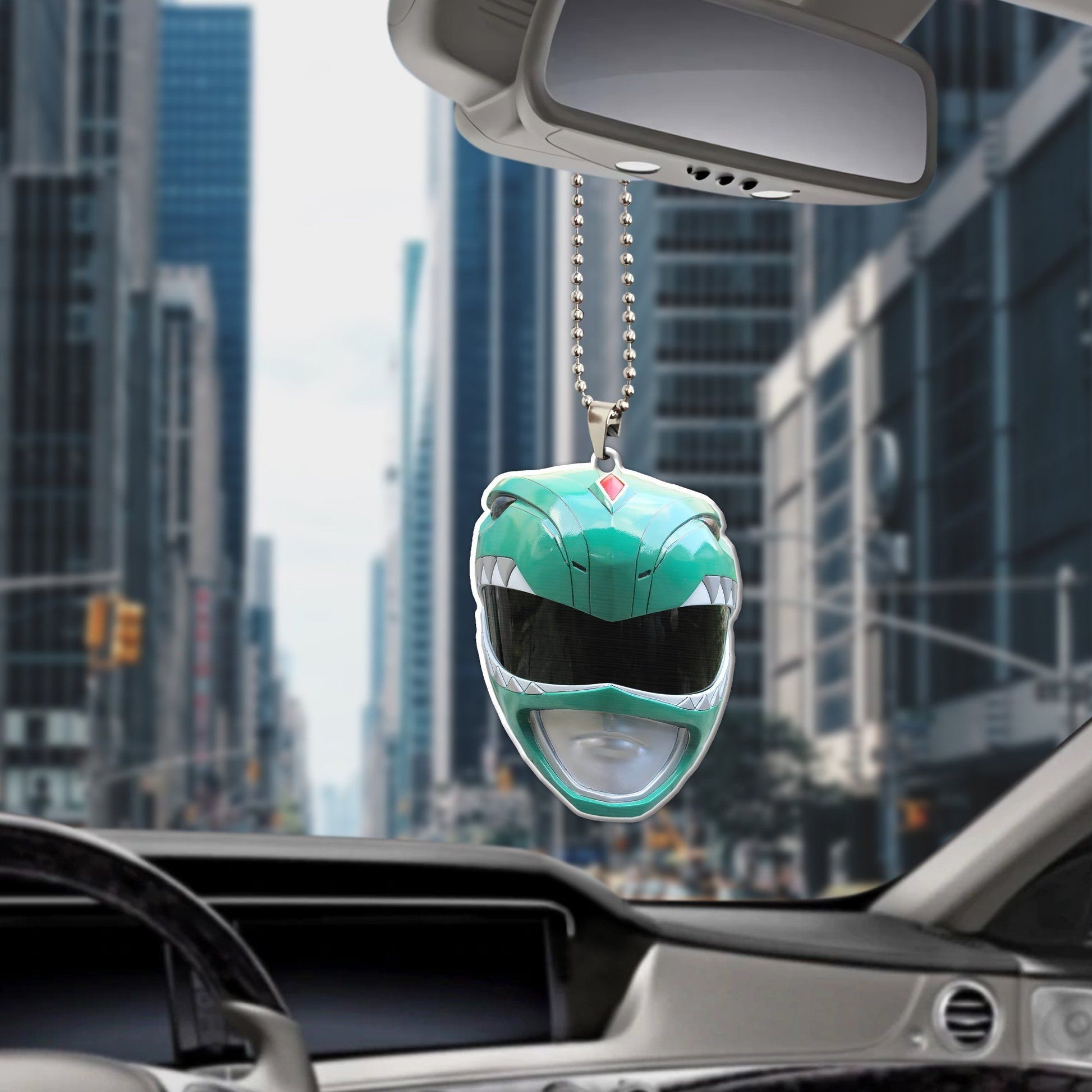 Gearhumans 3D Mighty Morphin Green Power Ranger Helmet Custom Car Hanging GW21062120 Car Hanging 