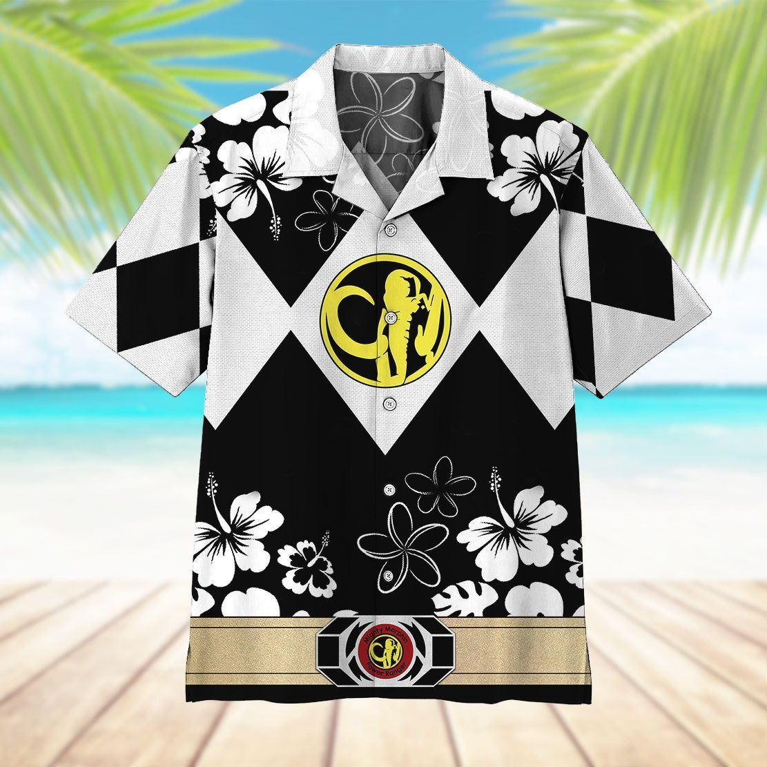 Gearhumans 3D Mighty Morphin Power Ranger Black Hawaii Shirt ZZ16047 Hawai Shirt 