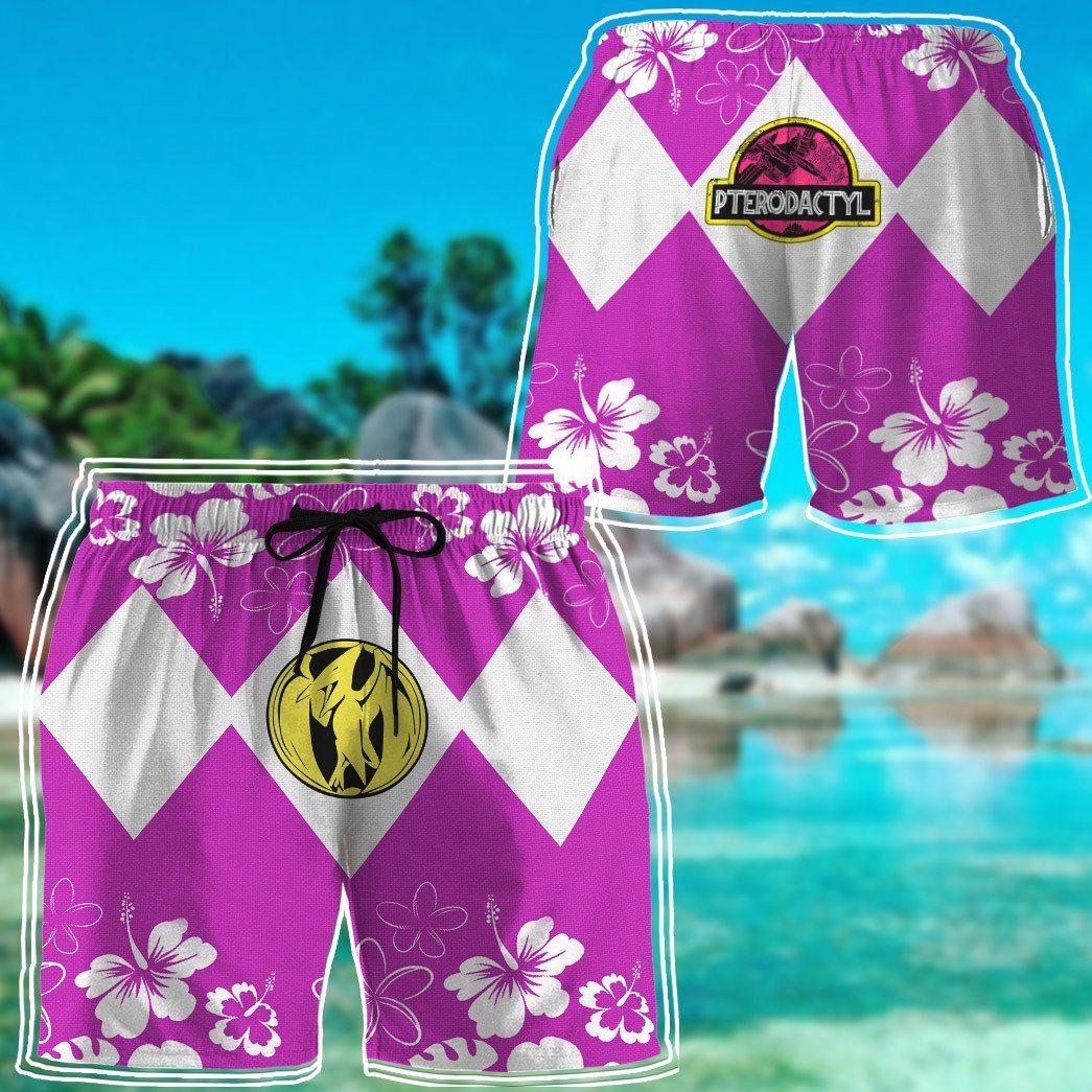 Gearhumans 3D Mighty Morphin Power Ranger Pink Beach Short ZZ160416 Men Shorts 