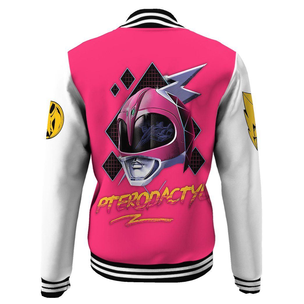 Gearhumans 3D Mighty Morphin Power Ranger Pink Custom Name Baseball Jacket GK20013 Baseball Jacket 