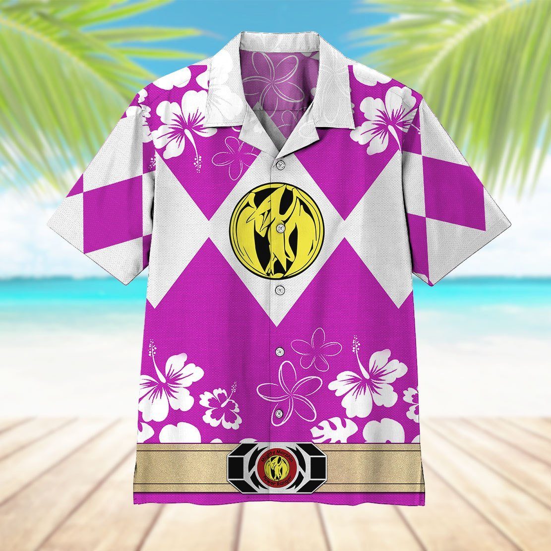 Gearhumans 3D Mighty Morphin Power Ranger Pink Hawaii Shirt ZZ16046 Hawai Shirt 