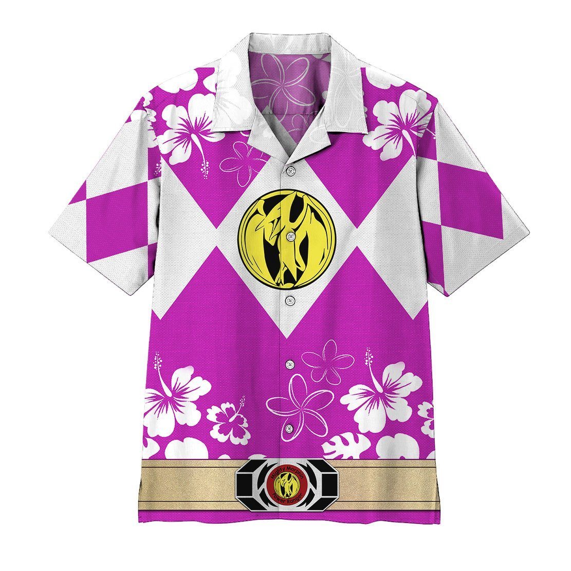 Gearhumans 3D Mighty Morphin Power Ranger Pink Hawaii Shirt ZZ16046 Hawai Shirt Short Sleeve Shirt S 