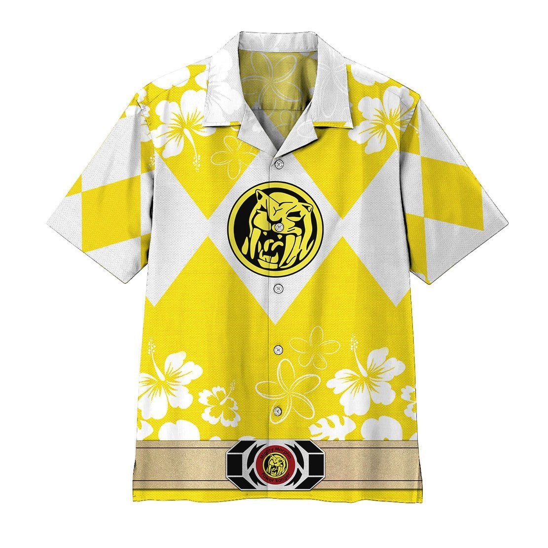 Gearhumans 3D Mighty Morphin Power Ranger Yellow Hawaii Shirt ZZ16043 Hawai Shirt Short Sleeve Shirt S 