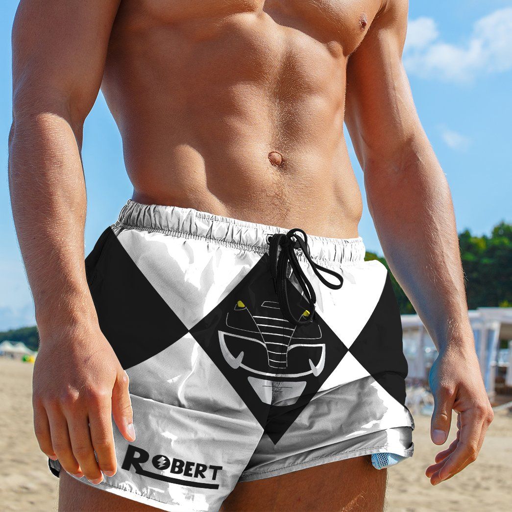 Gearhumans 3D Mighty Morphin Power Rangers Black Ranger Custom Name Beach Shorts Swim Trunk GW0206212 Men Shorts 