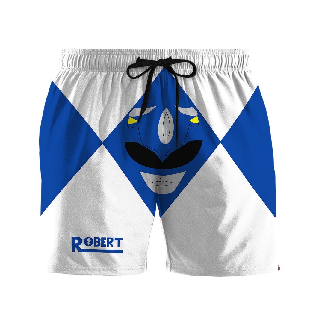 Gearhumans 3D Mighty Morphin Power Rangers Blue Ranger Custom Name Beach Shorts Swim Trunk GW0206216 Men Shorts Men Shorts S 