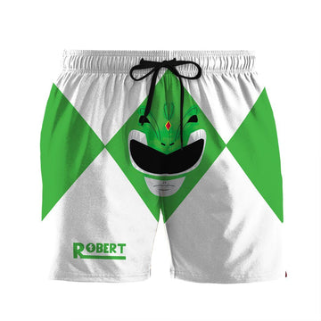 Gearhumans 3D Mighty Morphin Power Rangers Green Ranger Custom Name Beach Shorts Swim Trunk GW0206215 Men Shorts Men Shorts S 