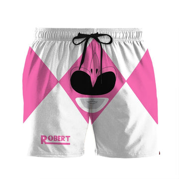 Gearhumans 3D Mighty Morphin Power Rangers Pink Ranger Custom Name Beach Shorts Swim Trunk GW0206214 Men Shorts Men Shorts S 