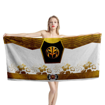 Gearhumans 3D Mighty Morphin Power Rangers White Ranger Custom Beach Towel