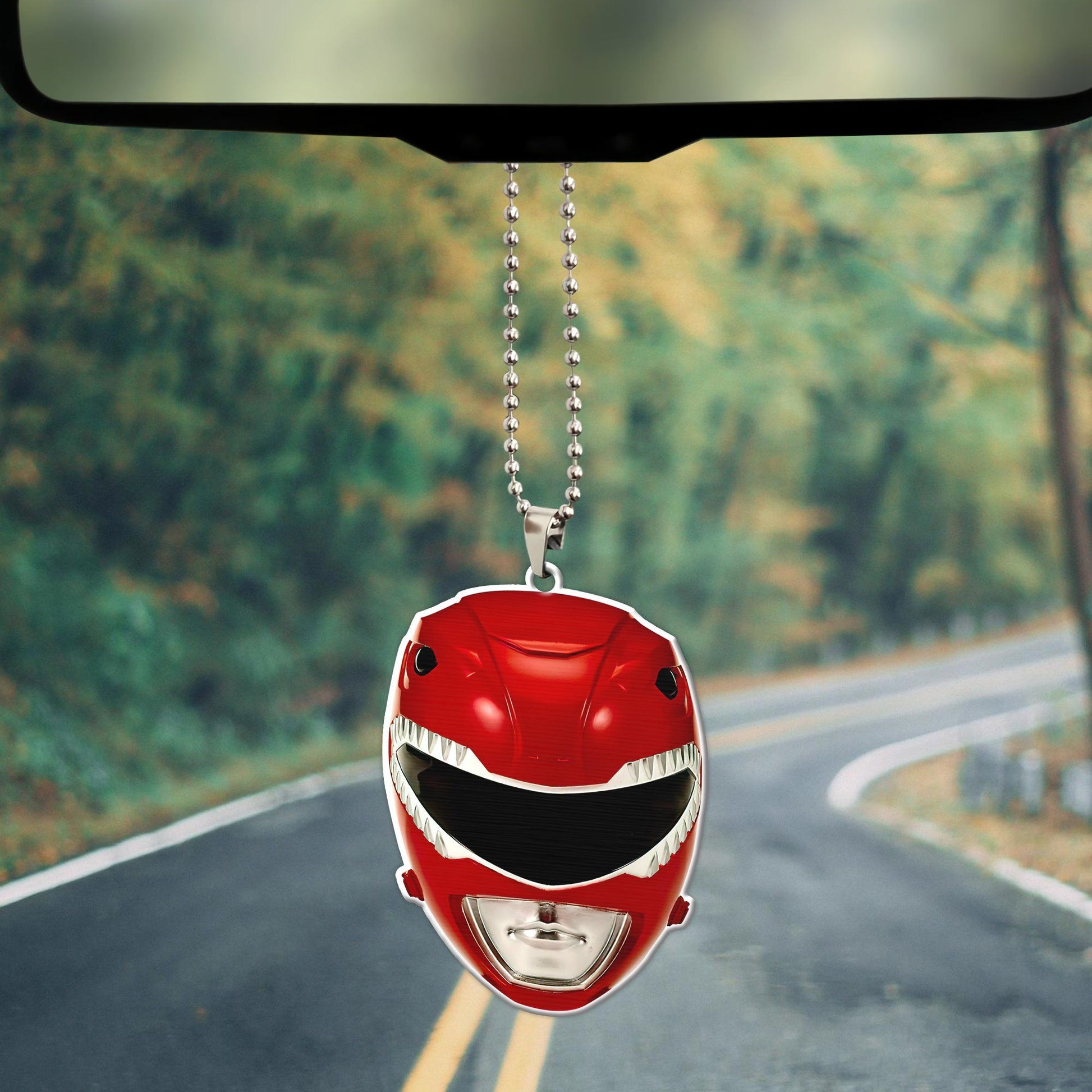 Gearhumans 3D Mighty Morphin Red Power Ranger Helmet Custom Car Hanging GW21062119 Car Hanging 