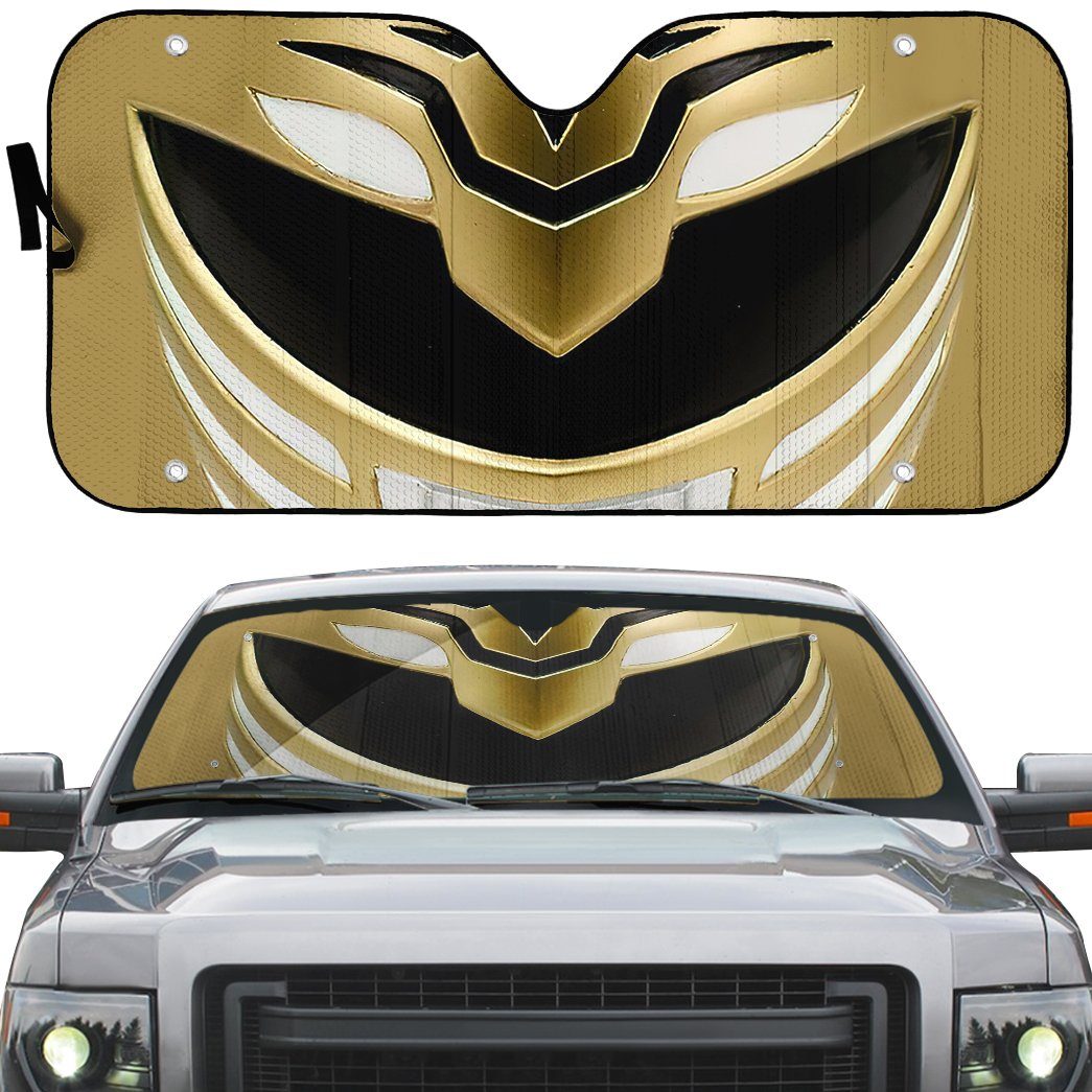 Gearhumans 3D Mighty Morphin White Power Ranger Helmet Custom Car Auto Sunshade GW1604218 Auto Sunshade 