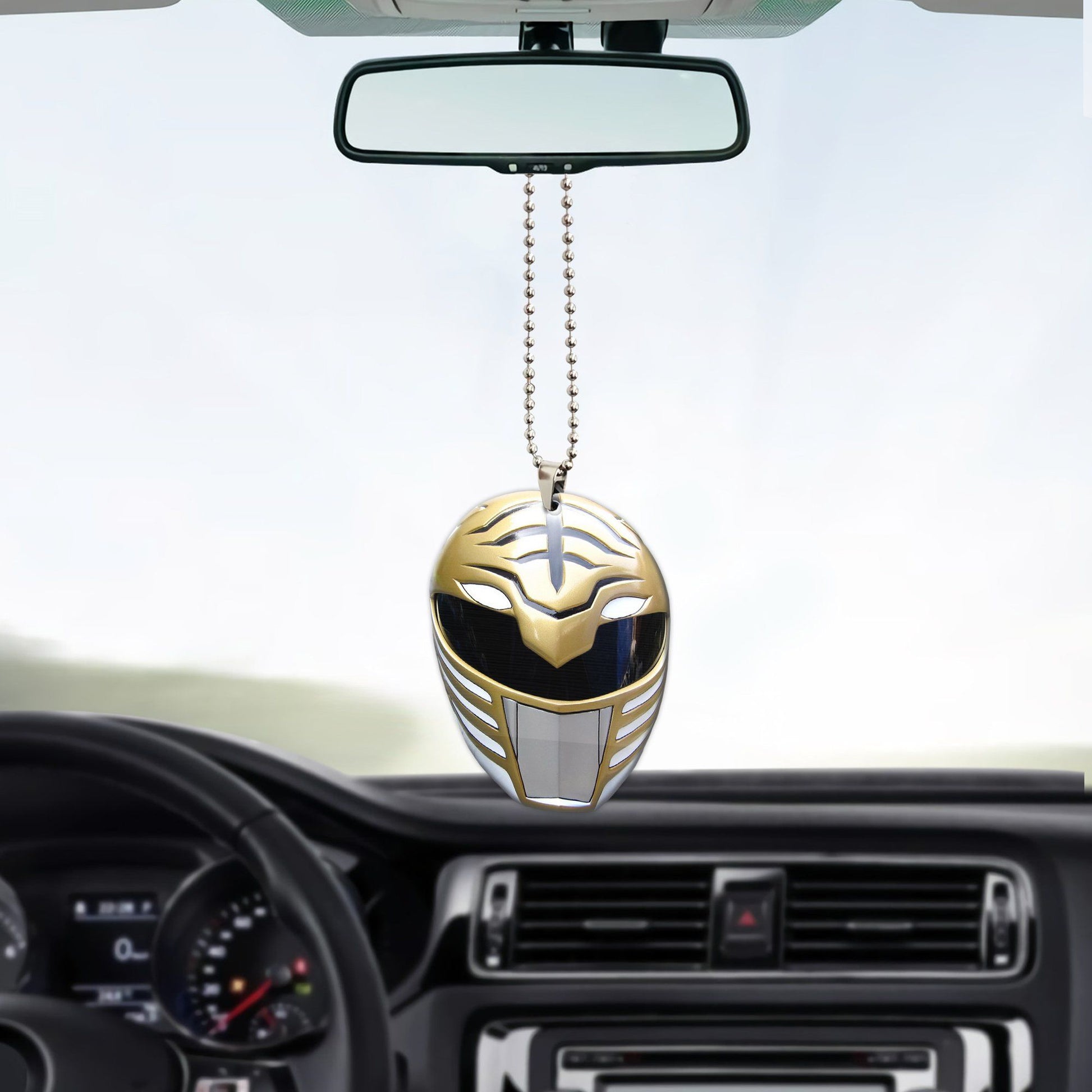Gearhumans 3D Mighty Morphin White Power Ranger Helmet Custom Car Hanging GW21062124 Car Hanging 