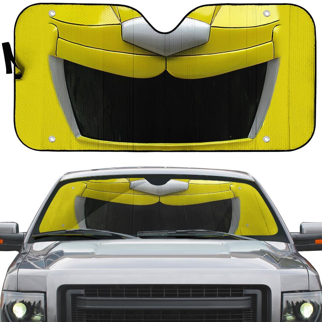 Gearhumans 3D Mighty Morphin Yellow Power Ranger Helmet Custom Car Auto Sunshade GW16045 Auto Sunshade 