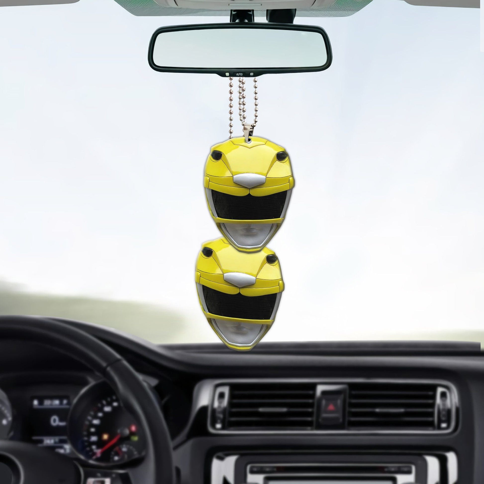 Gearhumans 3D Mighty Morphin Yellow Power Ranger Helmet Custom Car Hanging GW21062122 Car Hanging 