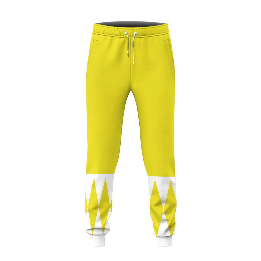 Gearhumans 3D Mighty Morphin Yellow Power Rangers Custom Sweatpants GW06046 Sweatpants