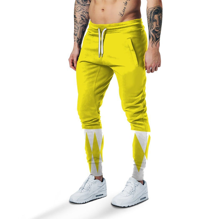 Gearhumans 3D Mighty Morphin Yellow Power Rangers Custom Sweatpants