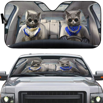 Gearhumans 3D Modern Chartreux Cats Custom Car Auto Sunshade