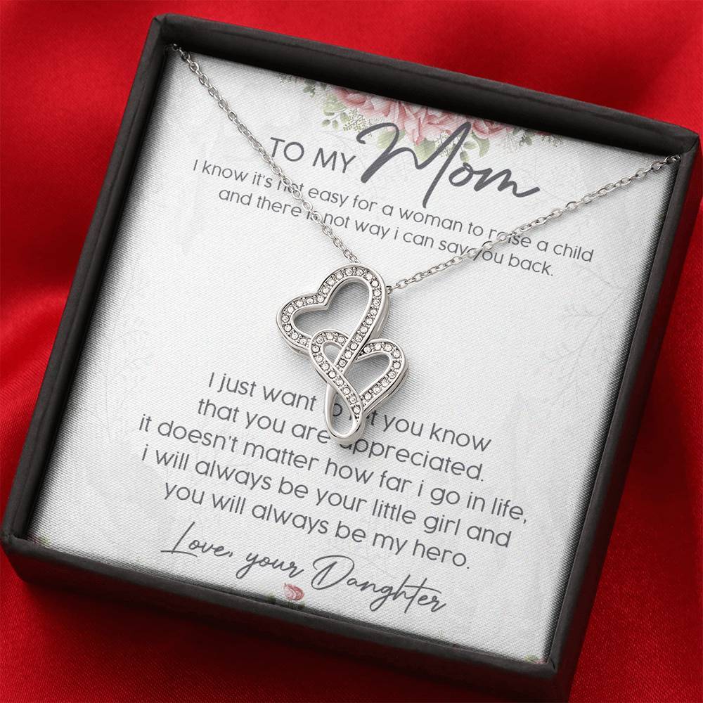 Gearhumans 3D My Hero Mom Happy Mothers Day Double Heart Necklace GS23042112 ShineOn Fulfillment 