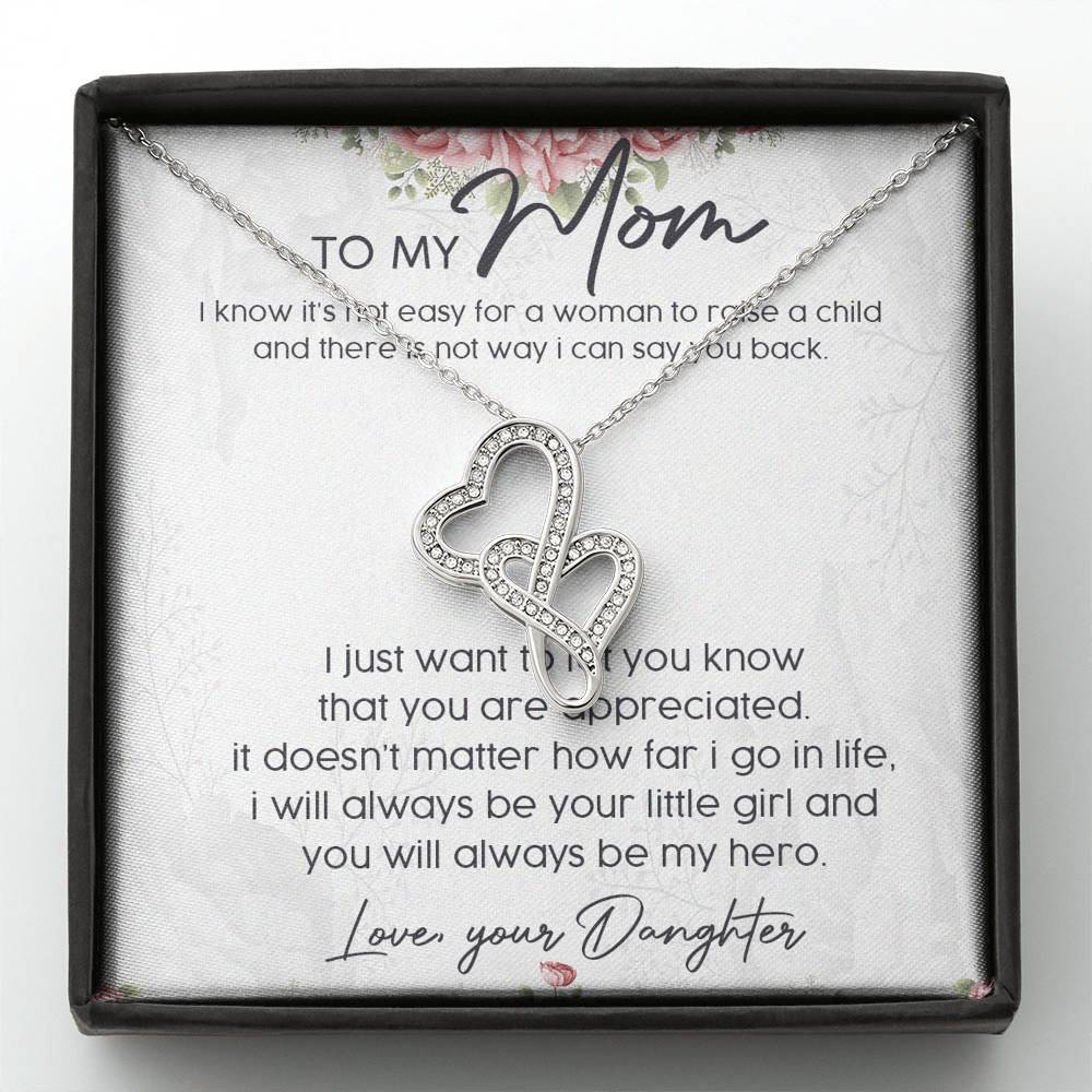 Gearhumans 3D My Hero Mom Happy Mothers Day Double Heart Necklace GS23042112 ShineOn Fulfillment Standard Box 