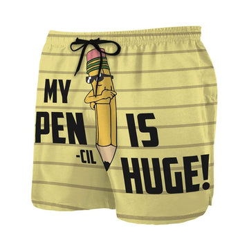 Gearhumans 3D My Pencil Is Huge Beach Shorts Swim Trunks