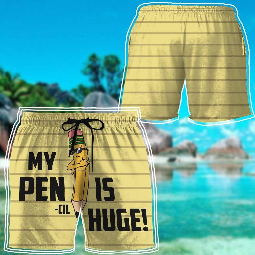 Gearhumans 3D My Pencil Is Huge Beach Shorts Swim Trunks