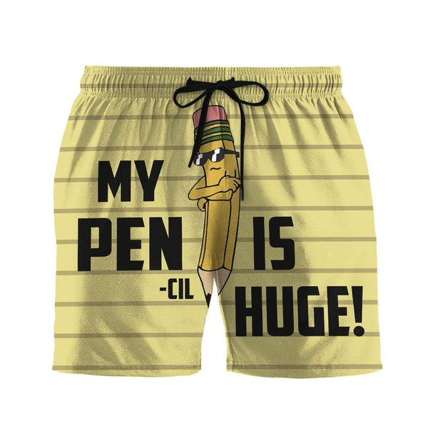 Gearhumans 3D My Pencil Is Huge Beach Shorts Swim Trunks