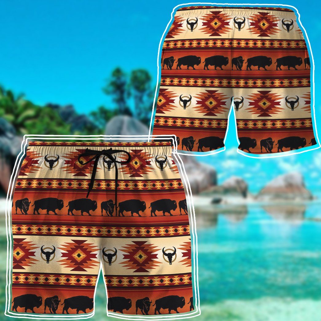 Gearhumans 3D Native American Bison Stripe Terra Custom Beach Shorts Swim Trunks GS13052116 Men Shorts 