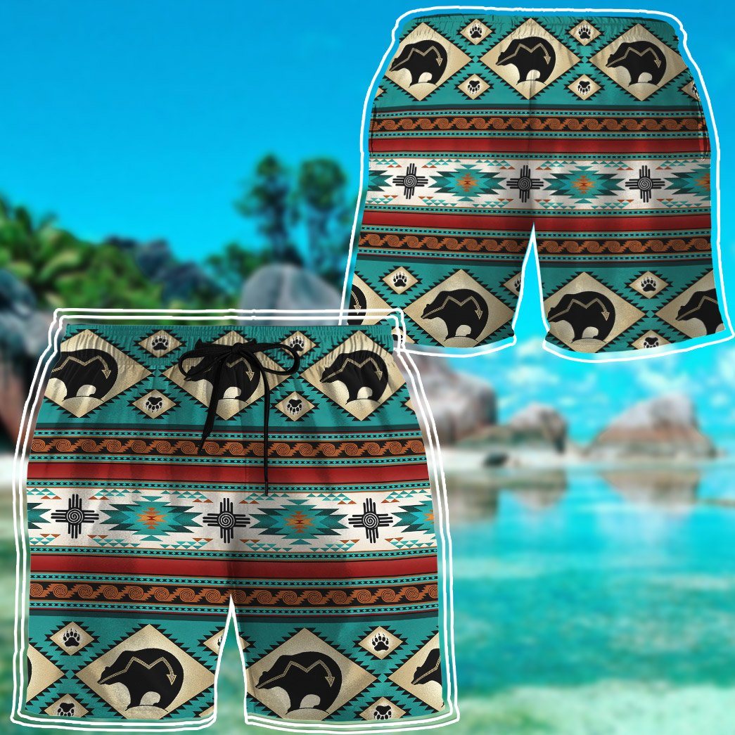 Gearhumans 3D Native American Dancing Bear Custom Beach Shorts Swim Trunks GS13052115 Men Shorts 