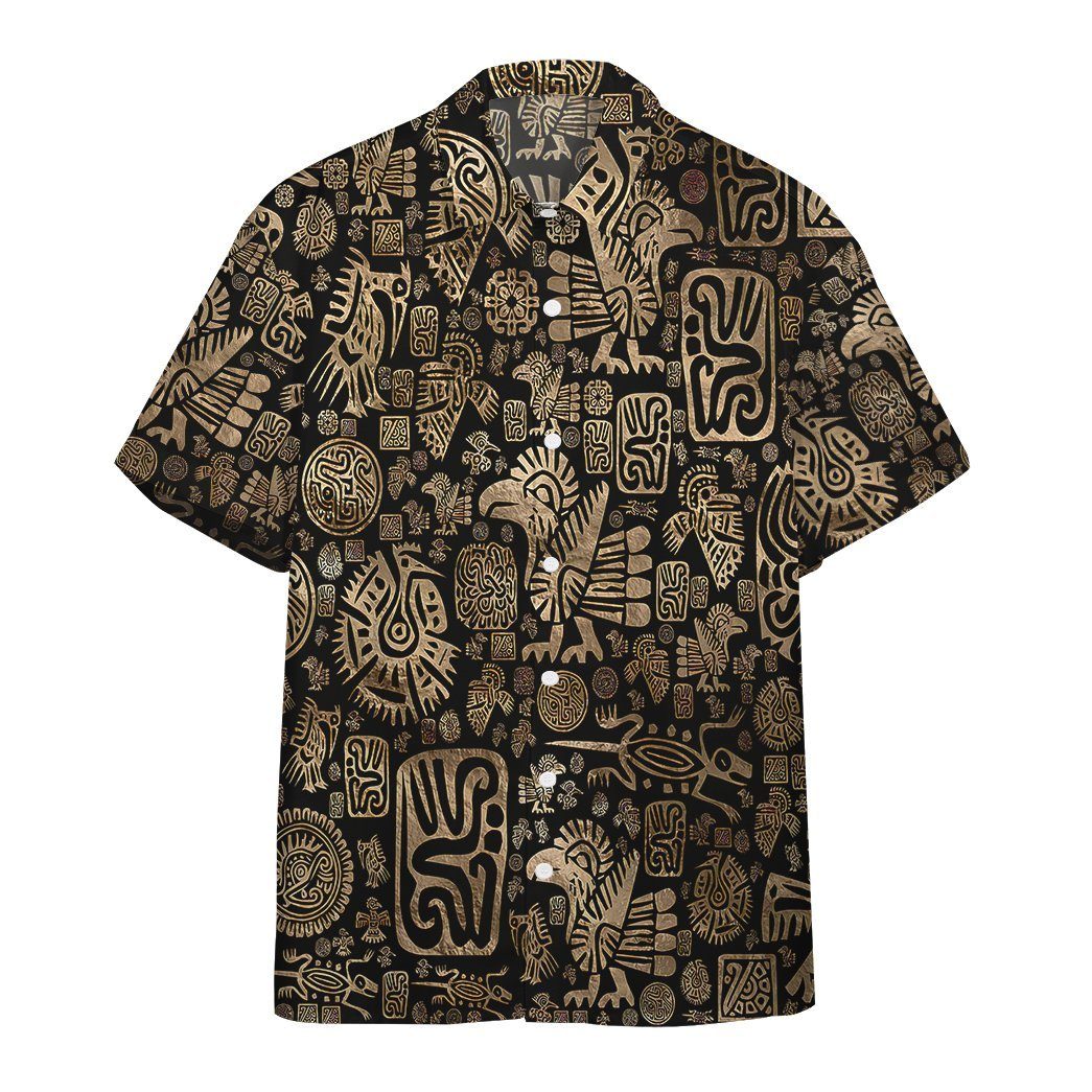 Gearhumans 3D Native American Ornaments Black And Gold Hawaii Shirt ZK1805211 Hawai Shirt Short Sleeve Shirt S 