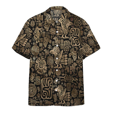 Gearhumans 3D Native American Ornaments Black And Gold Hawaii Shirt