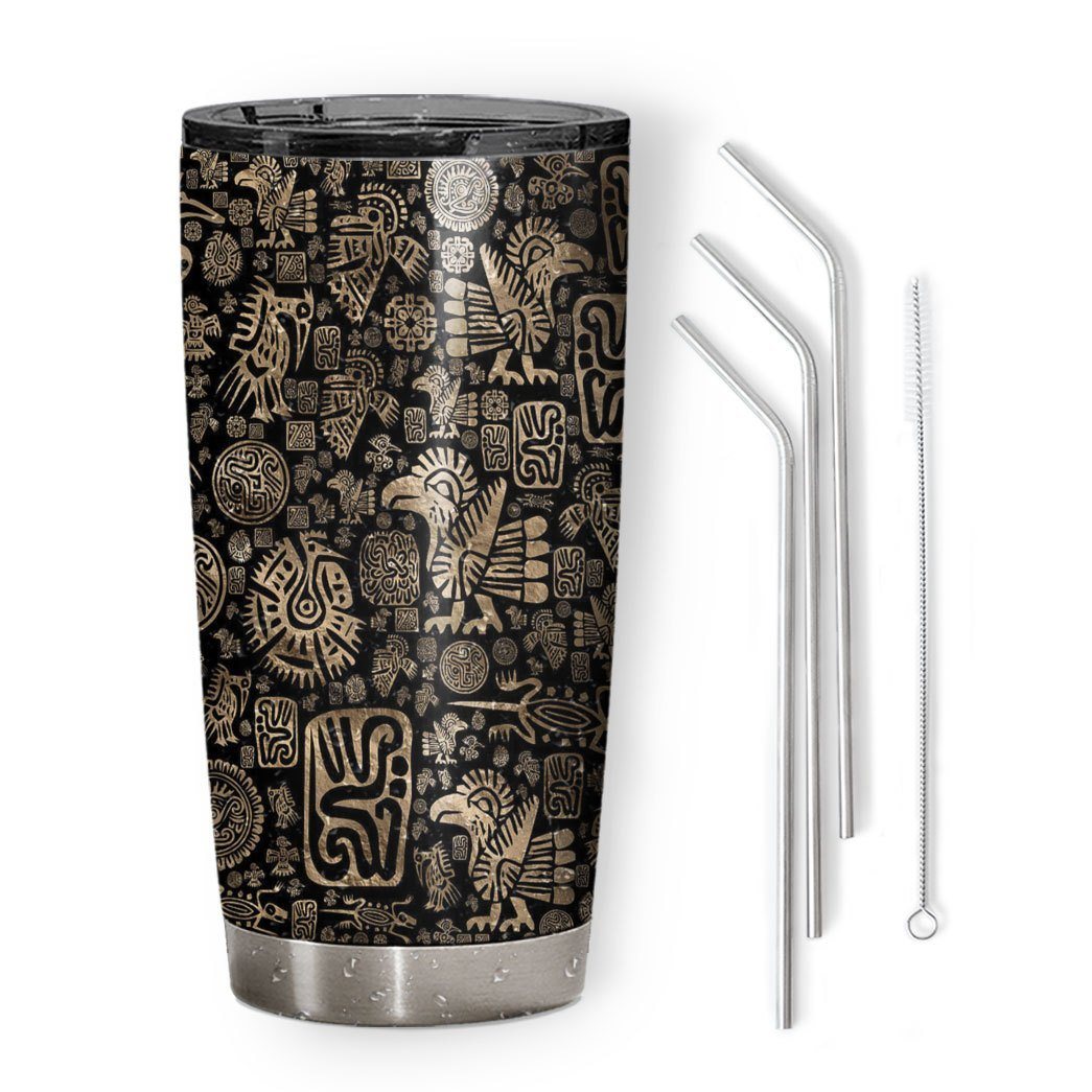Gearhumans 3D Native American Ornaments Black And Gold Tumbler ZK1805214 Tumbler 