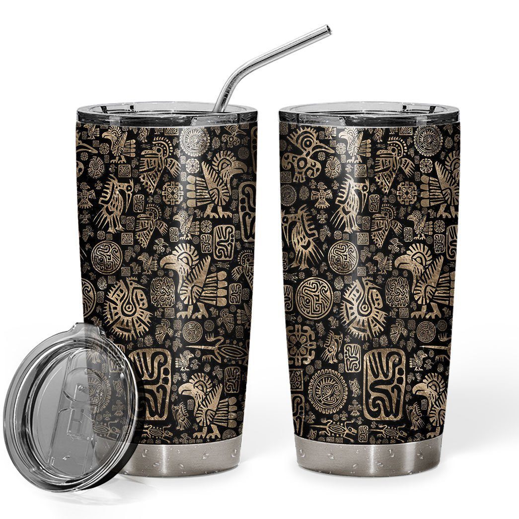 Gearhumans 3D Native American Ornaments Black And Gold Tumbler ZK1805214 Tumbler 