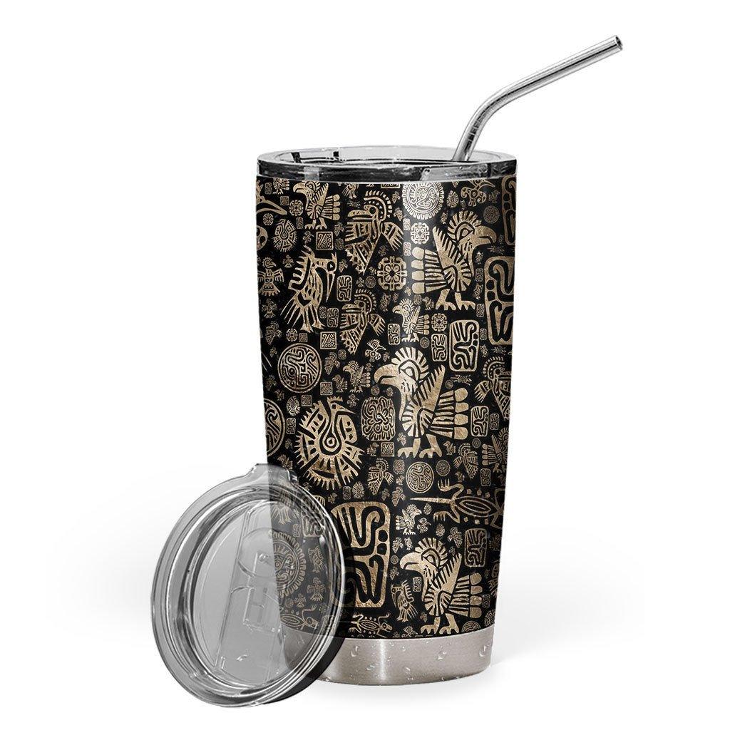 Gearhumans 3D Native American Ornaments Black And Gold Tumbler ZK1805214 Tumbler Long 20oz 